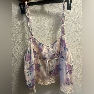 LoveShackFancy Floral Lace Trim Cami in Cream and Lavender